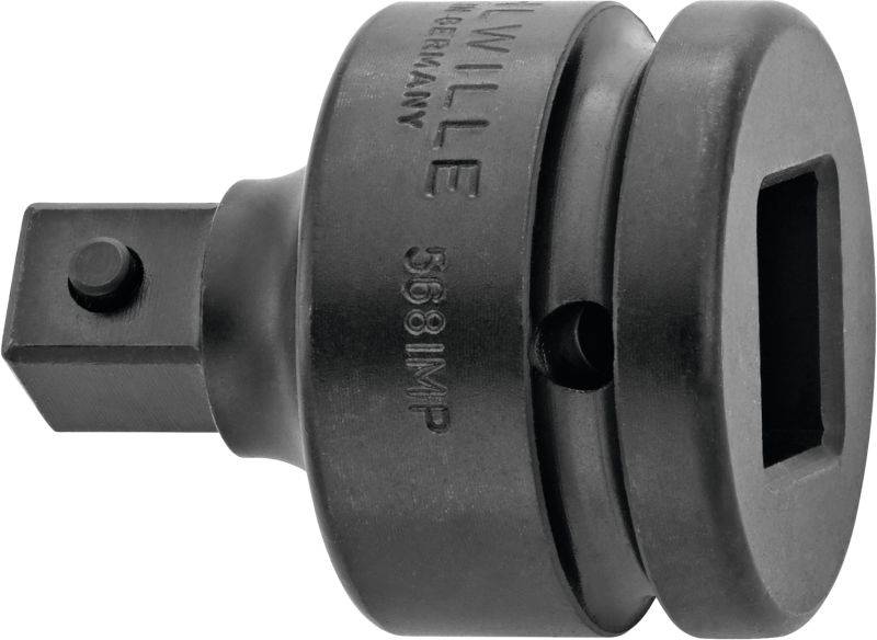 Socket adaptor, square connector, black, brand visible. Connects different tools, robust design.