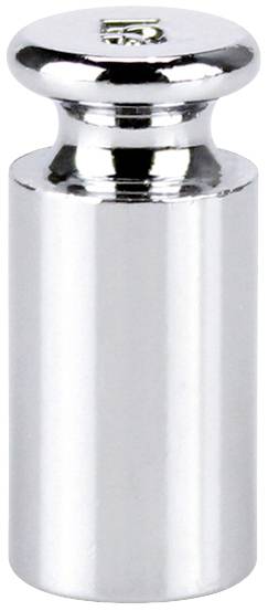 A silver weight with the engraving '5 g' on the top surface, used for calibration or weighing in a laboratory.