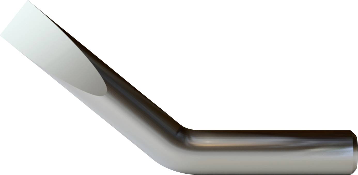 A curved metal pipe with a shiny surface, running at an upward angle.