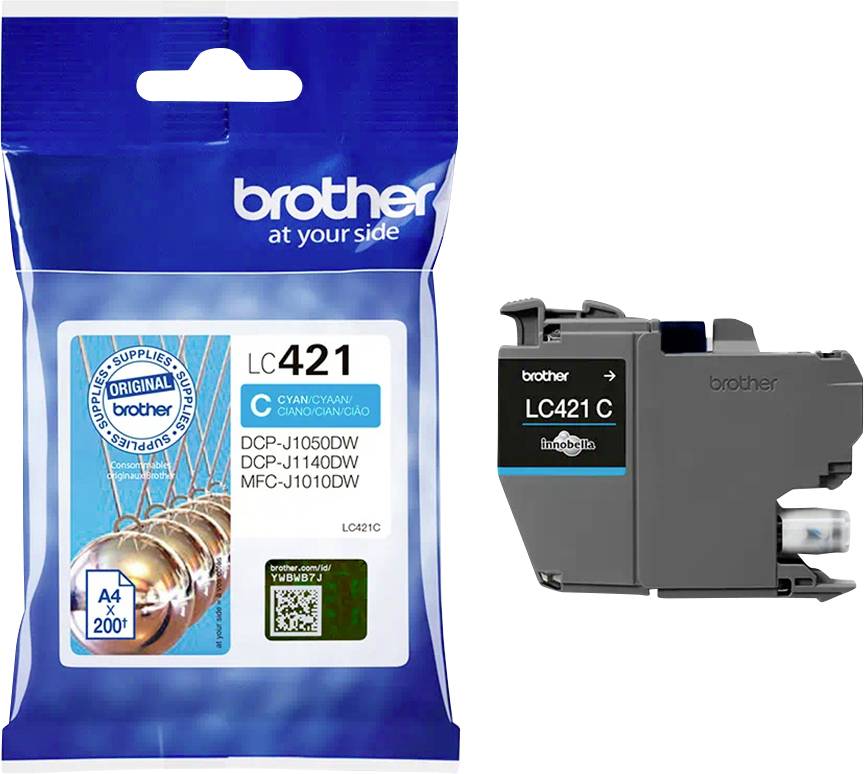 Ink cartridge Brother LC421C, Cyan, for models DCP-J1050DW, DCP-J1140DW, MFC-J1010DW. Original Brother product.