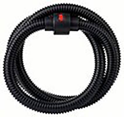 A black, spiral-shaped hose is coiled up. In the middle, there is a small, red, rectangular area.