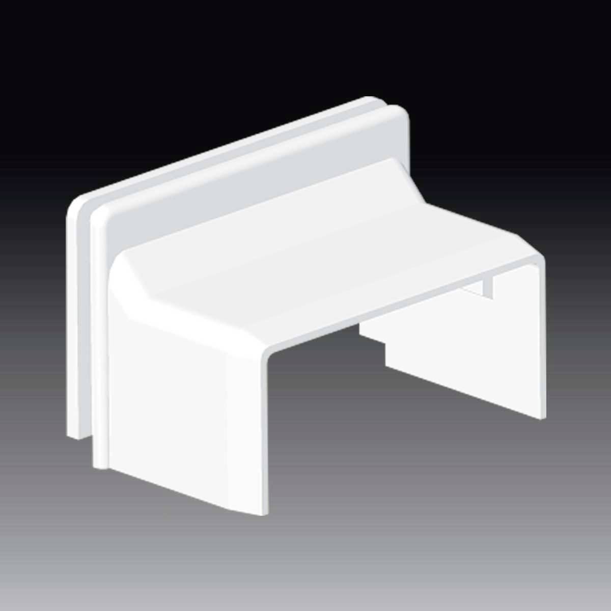 A white, rectangular plastic bracket with two parallel ribs on the back, set against a grey background.