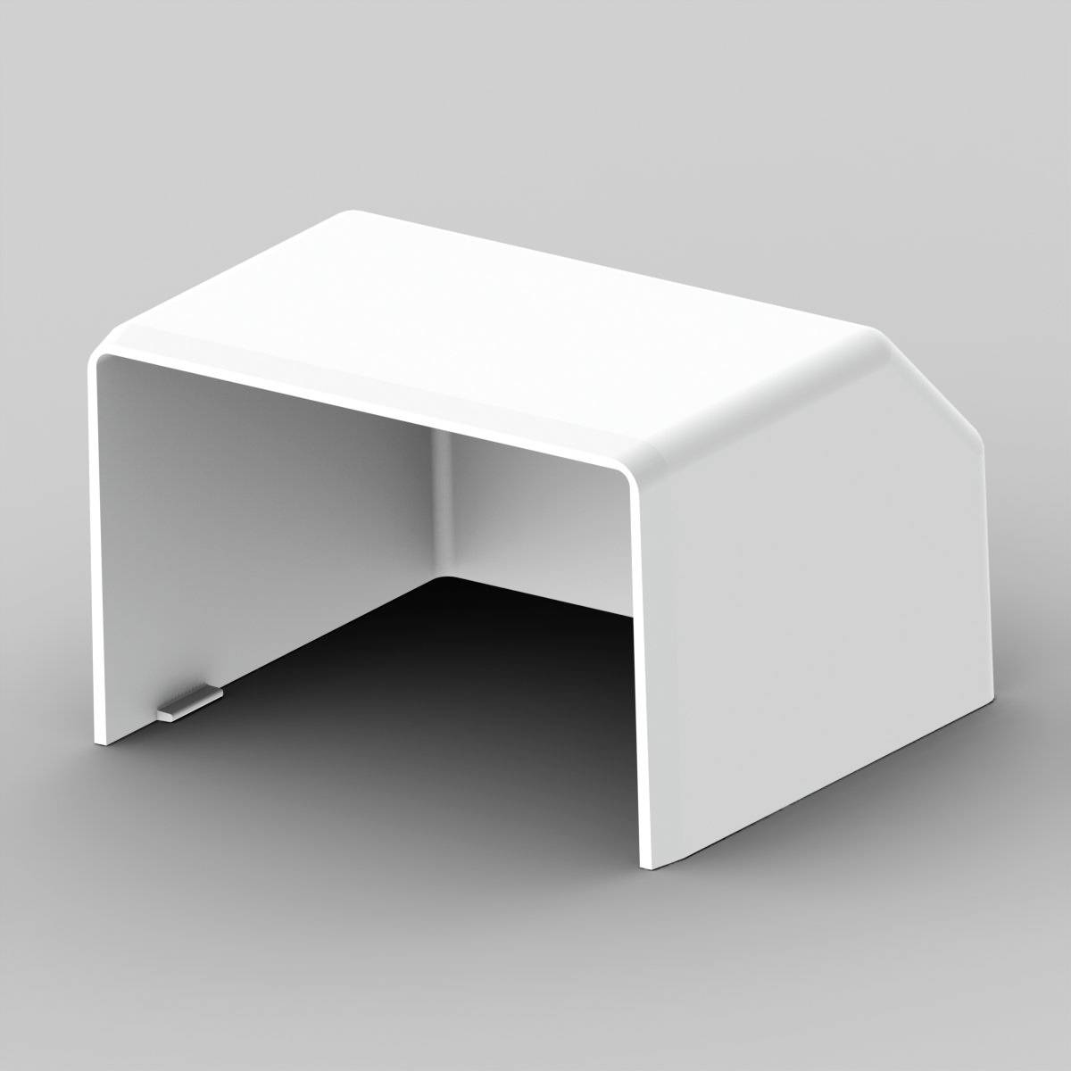A white plastic cover with a rectangular opening, used to conceal and neatly organise cables.