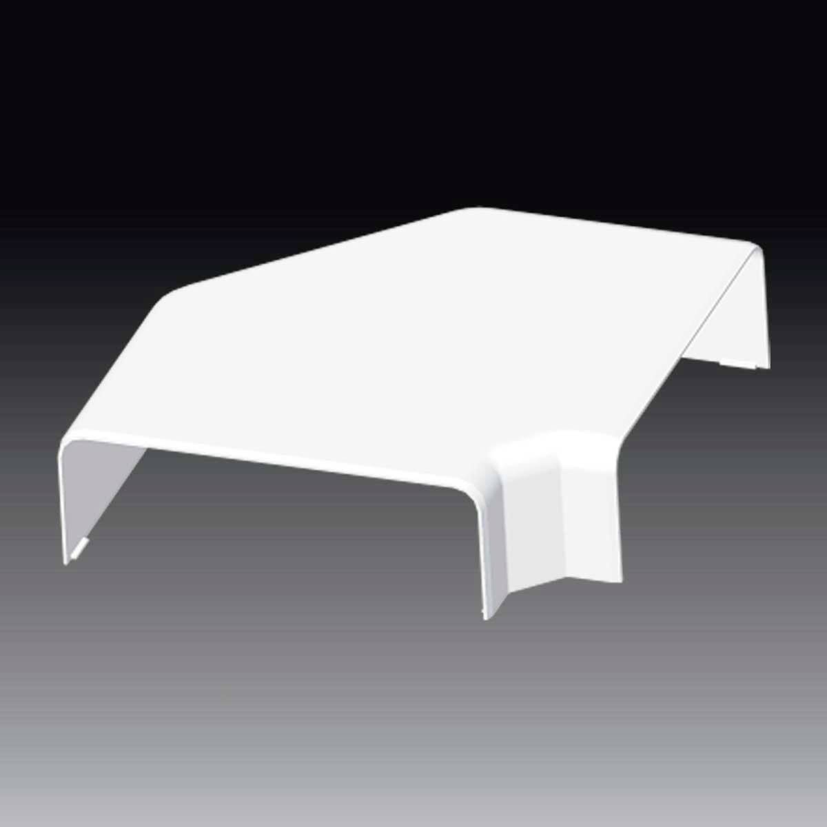 A white, geometrically shaped plastic object, possibly a cover or a protective component, against a grey background.