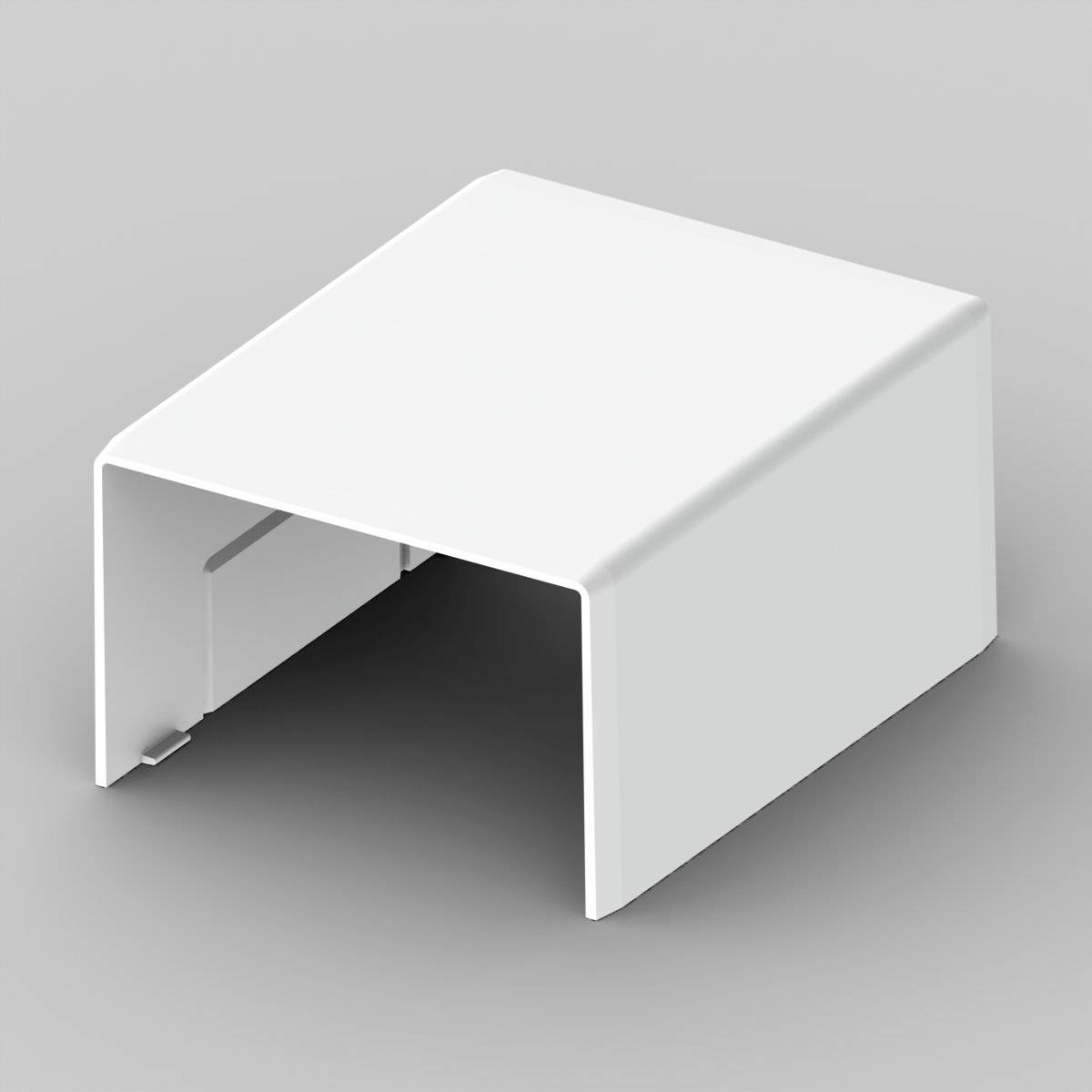 A white, square plastic enclosure with open sides, positioned on a grey background.