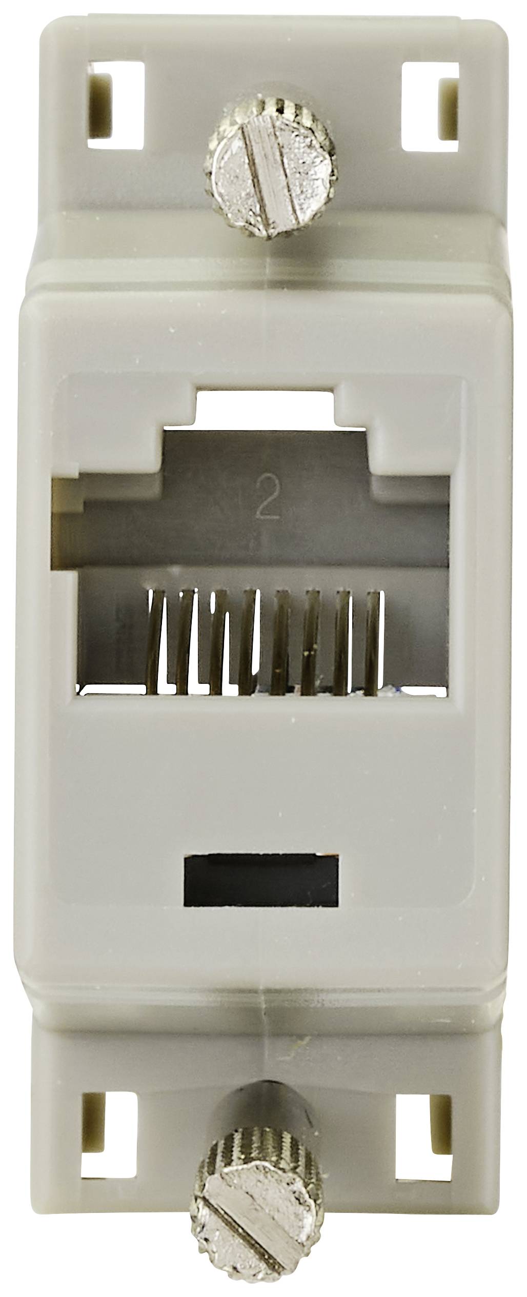A single grey RJ45 wall socket with visible screws for mounting on a wall.