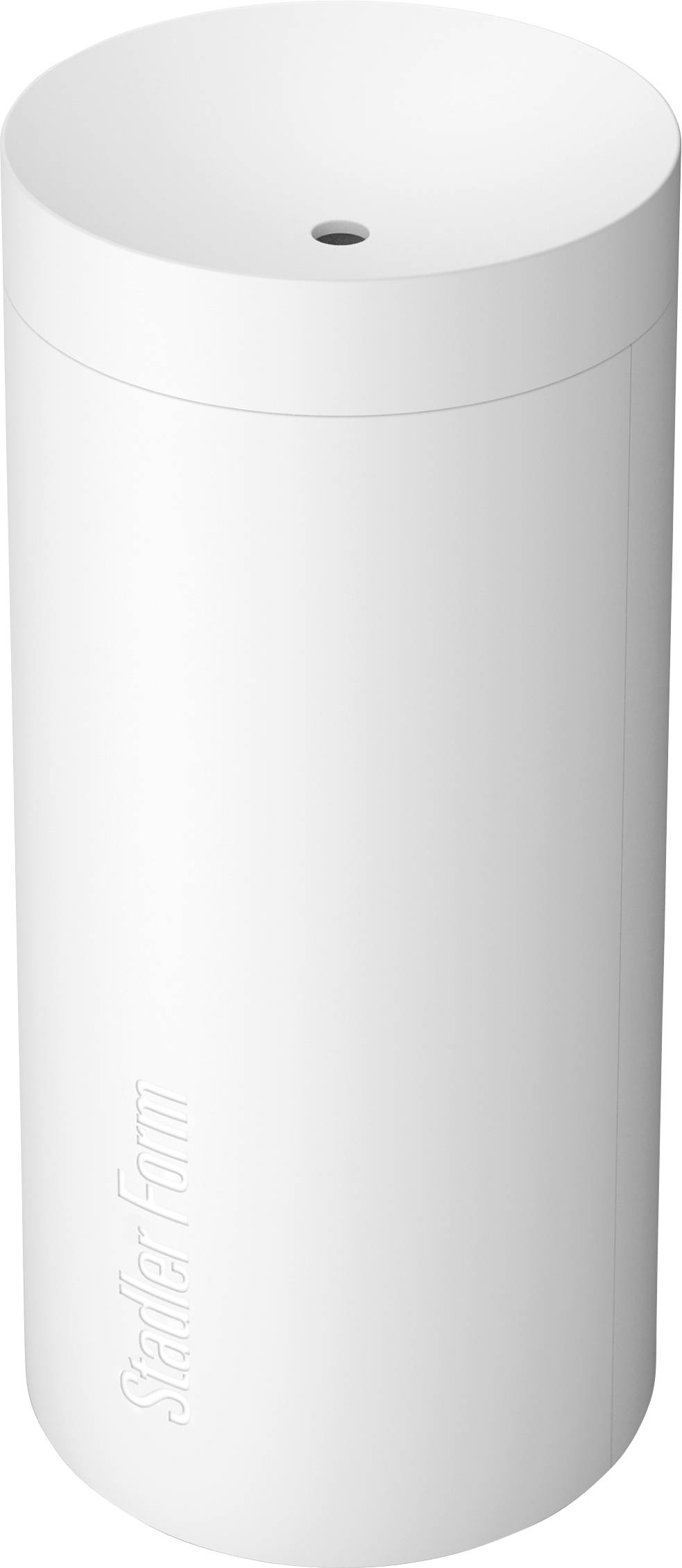 A cylindrical, white container with 'Stadler Form' written on the side, possibly a humidifier or diffuser.