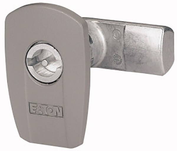 Eaton's metallic slide lock, closed. Suitable for securing electrical enclosures and cabinets.