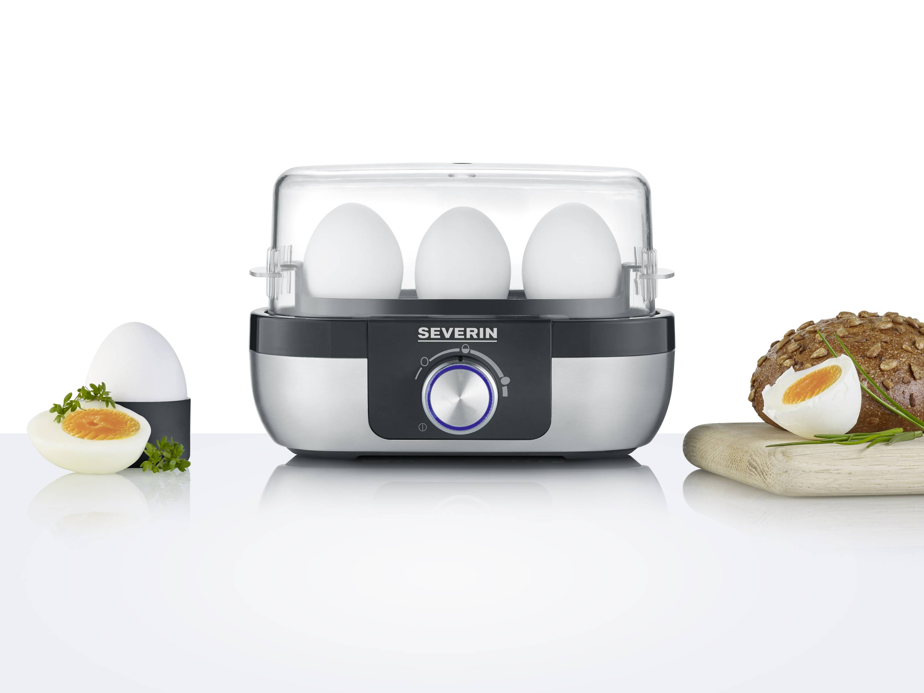 Severin EK 3163 Egg boiler BPA-free, with graduated beaker, with egg piercer Stainless steel, Black