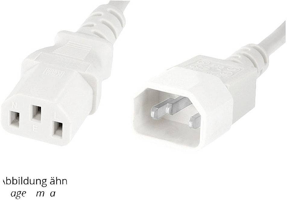 White cold appliance plug cable with connector and socket, commonly used for device wiring. Image similar.