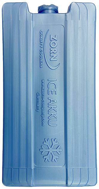 Blue cooling pack with the inscription 'ZORN ICE AKKU' and ice crystal symbol, used for cooling in cool boxes or cool bags.