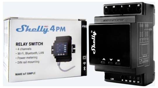 Shelly Pro 4PM Shelly DIN rail mount relay Bluetooth, Wi-Fi