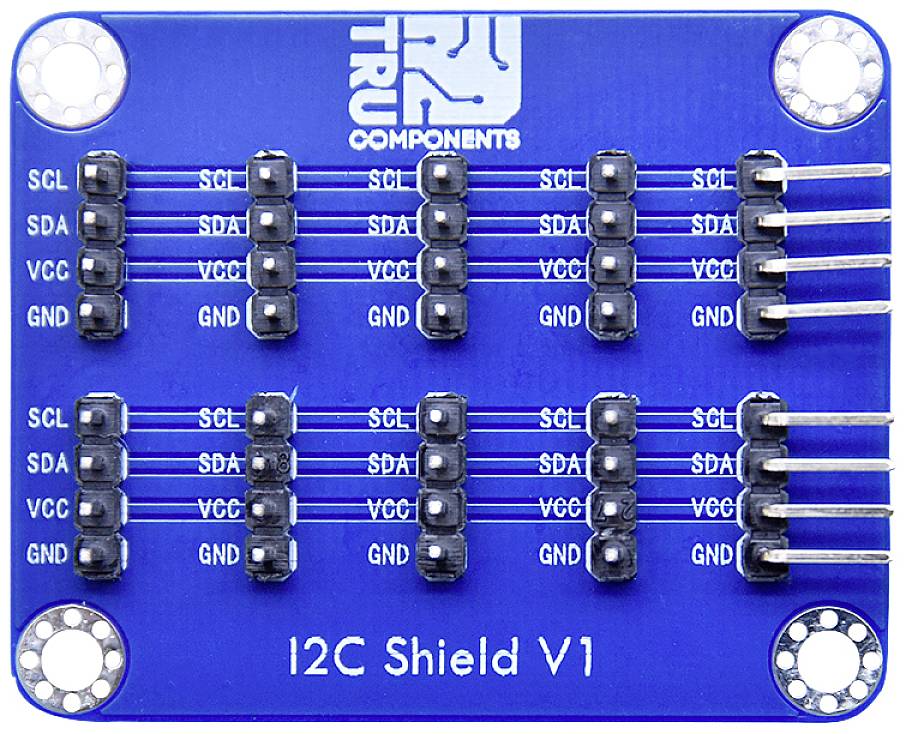 Blue I2C Shield V1 with multiple SCL, SDA, VCC and GND connections, printed with 'TRU COMPONENTS'.