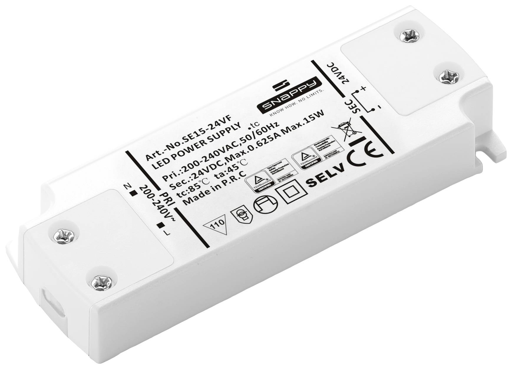 Dehner Elektronik SE 15-24VF (24VDC) LED transformer, LED driver Constant voltage 15 W 0.625 A 24 V DC Approved for use on