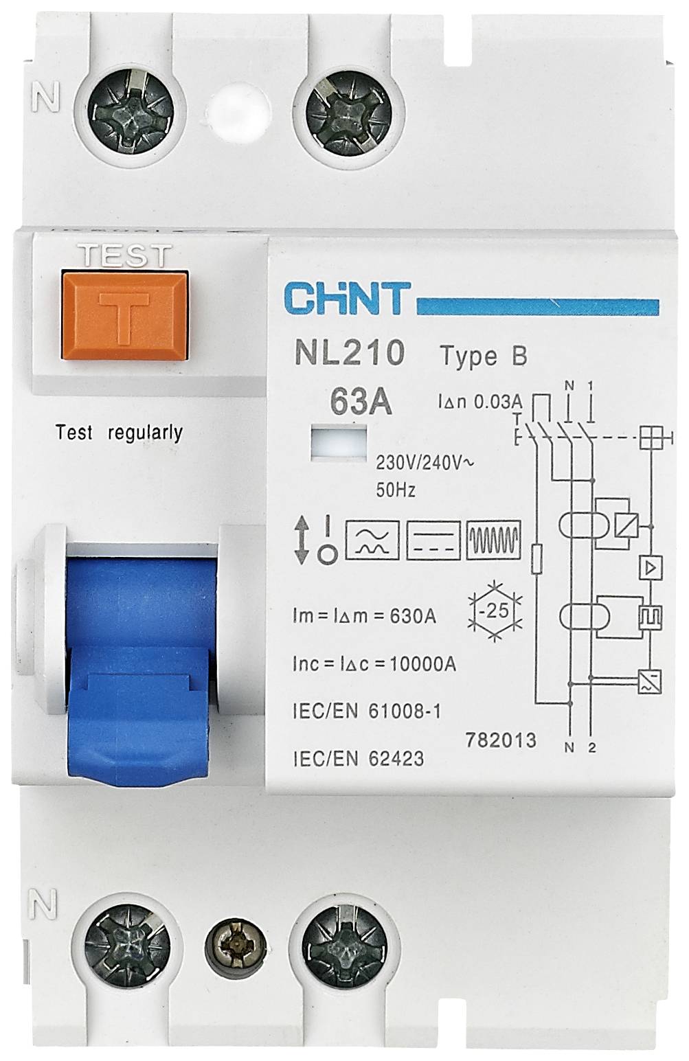 Chint 782014 NL210 1PN 25A 100mA B 10kA RCCB B/10kA 1-pin 25 A 0.1 A 240 V