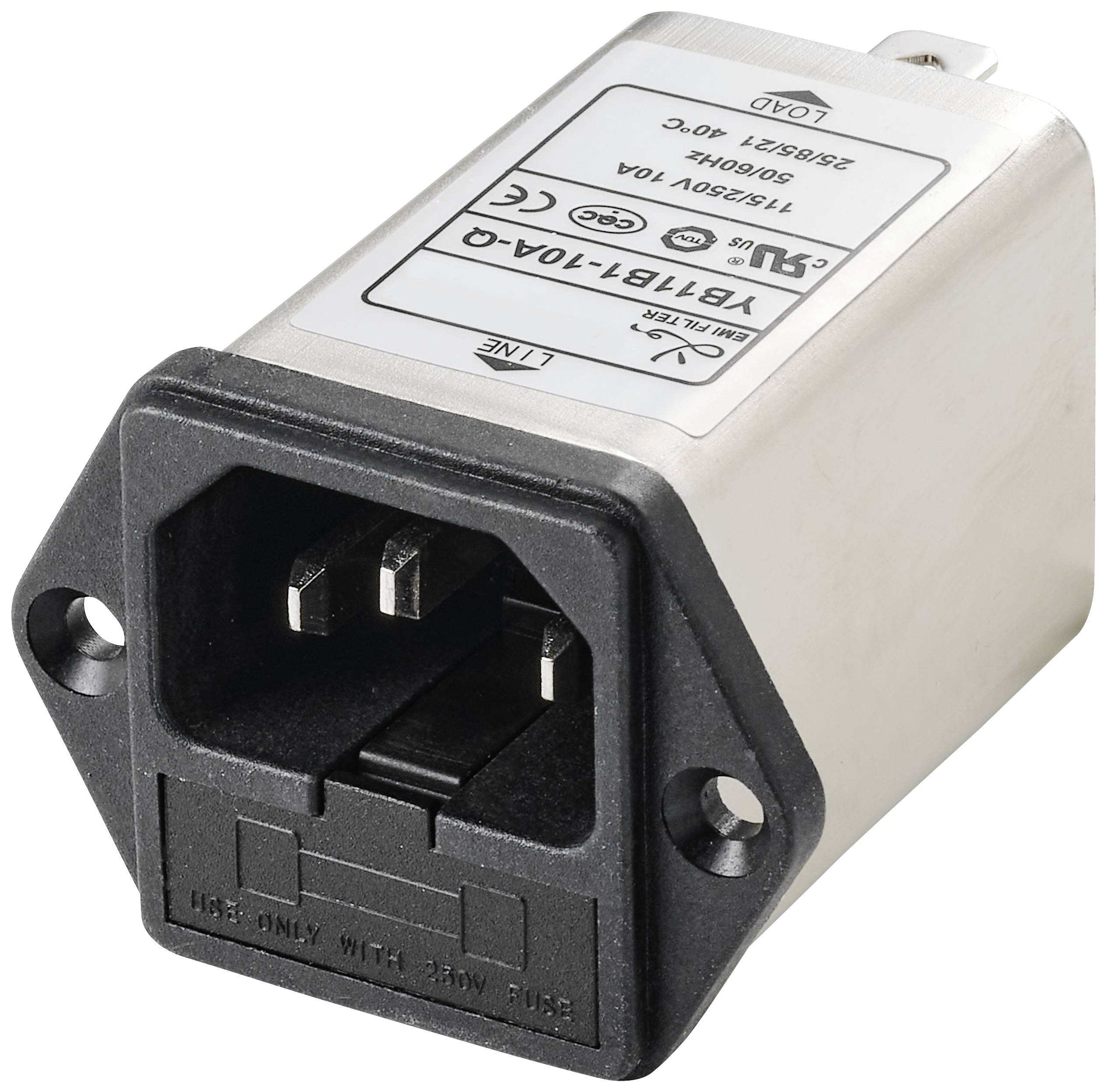 TRU COMPONENTS TC-10101436 Line filter + IEC socket 250 V AC 10 A 0.3 mH (L x W x H) 54.3 x 44 x 31.3 mm 1 pc(s)