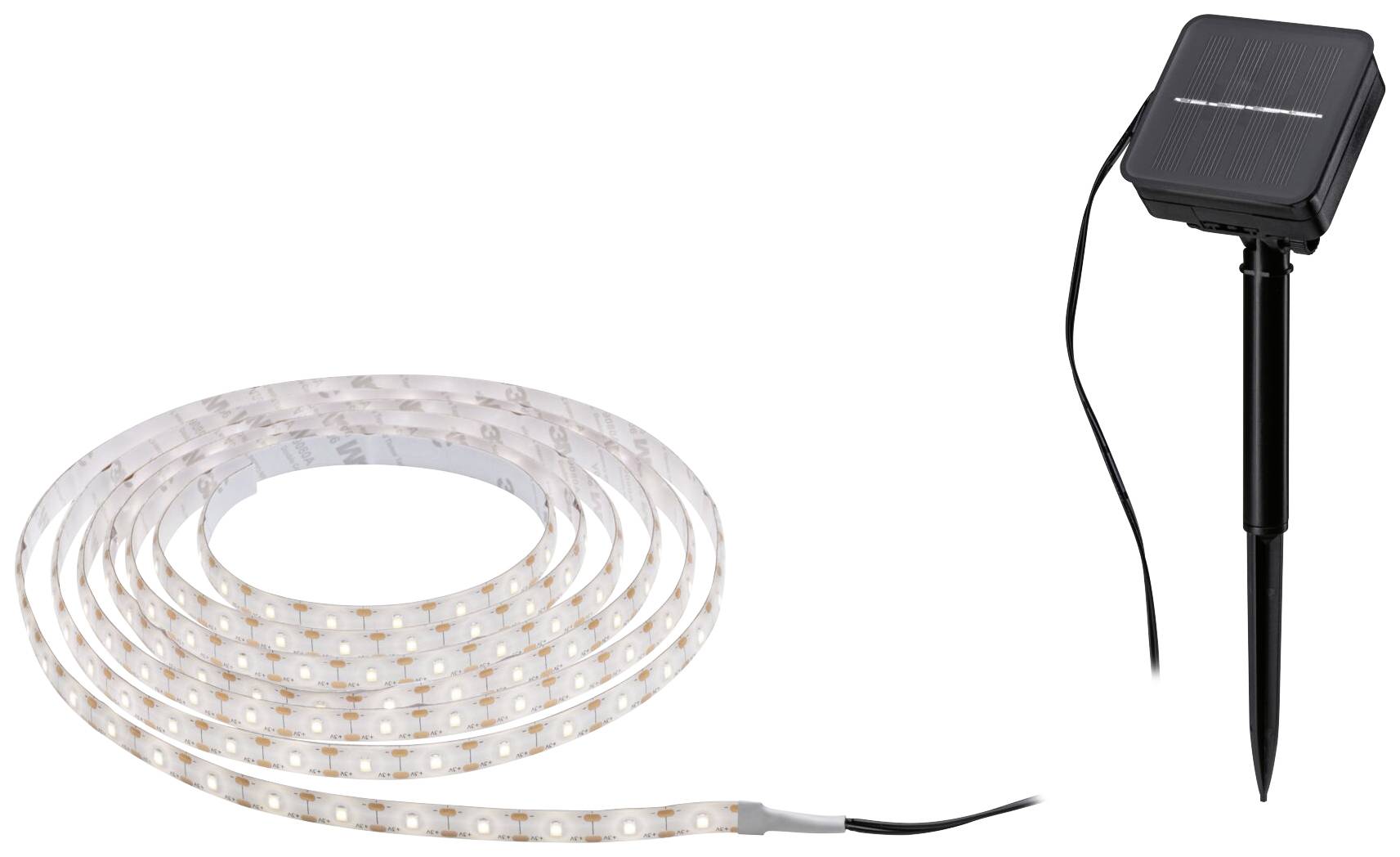 Solar-powered LED light strip with panel; suitable for outdoor use. The light strip is flexible and can be used in a variety of ways.