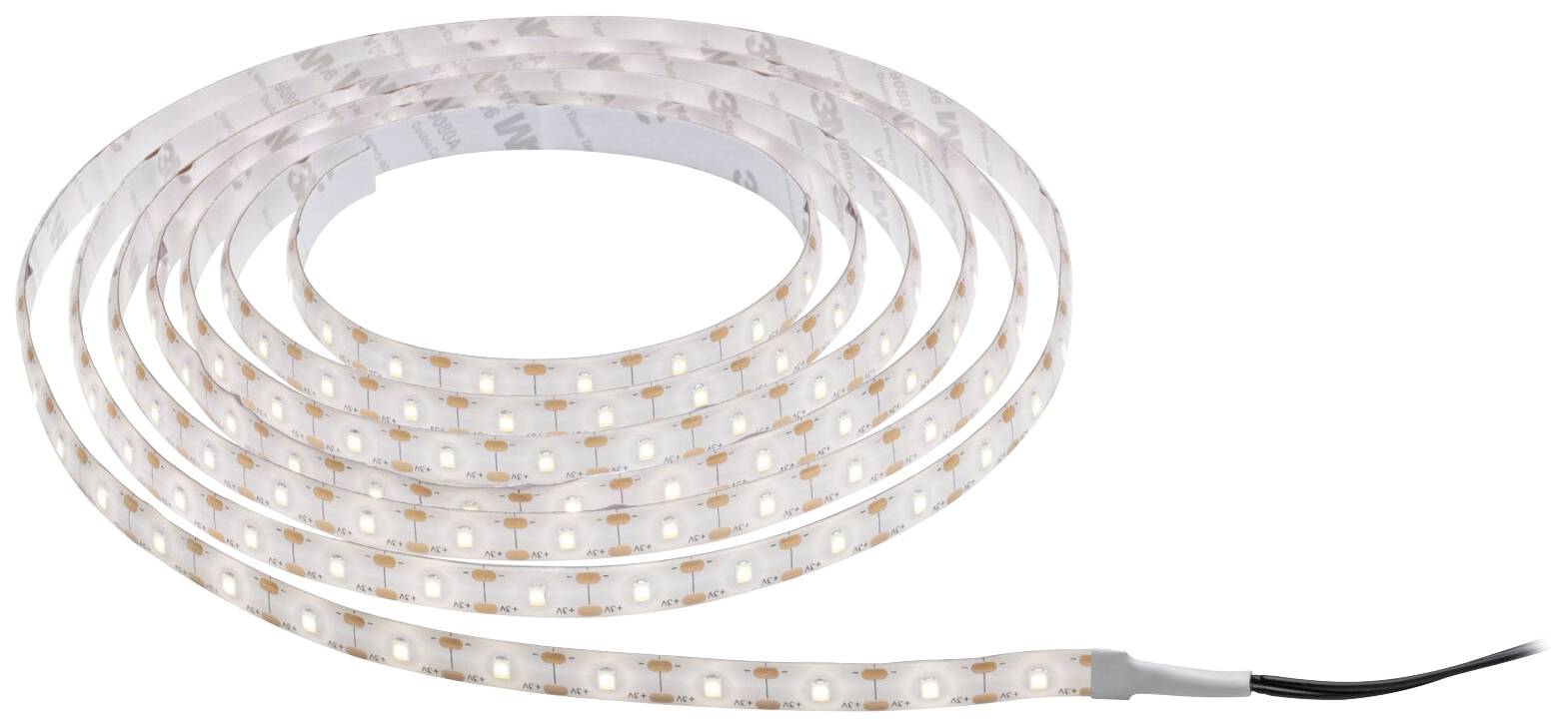 LED light strip, wound up, with visible wiring, suitable for lighting or decoration in interior spaces.