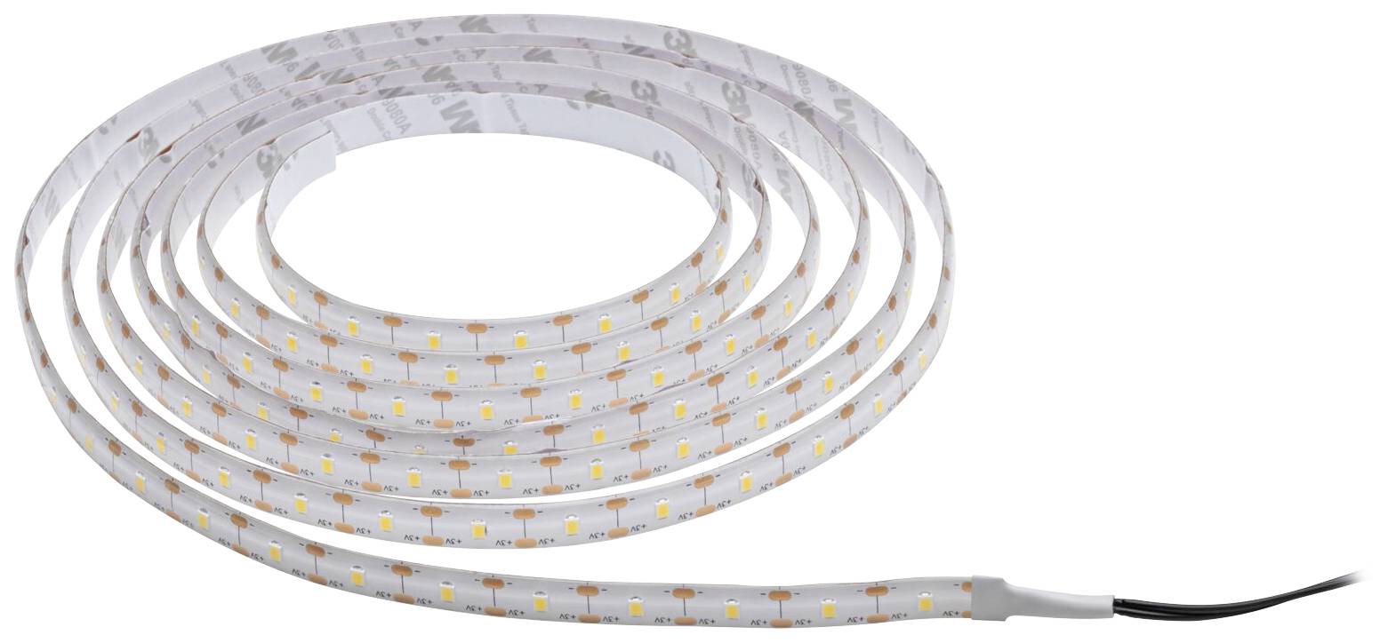 A coiled LED strip with yellow LEDs and a black cable connection at the end, ready for installation.