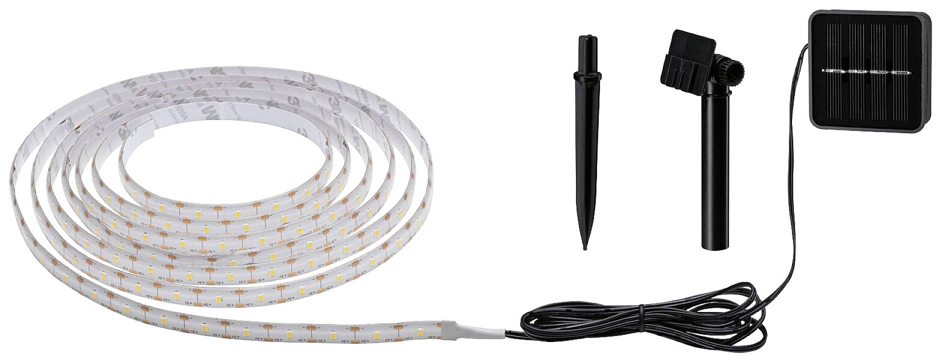 Solar LED light strip with ground spike and mounting bracket. Suitable for efficient outdoor lighting without electrical connection.