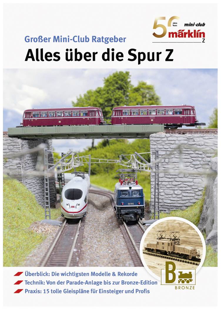 A magazine cover displays model railways on a bridge with the title 'Everything About Scale Z'. Includes topics such as models, technology and practice.