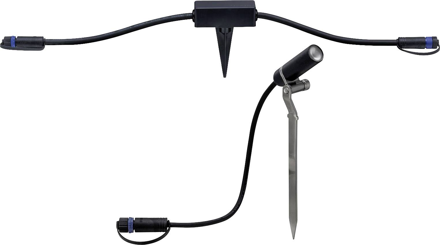 Sensor device with two black cables, one of which has an earth stake. Used for monitoring ground conditions.