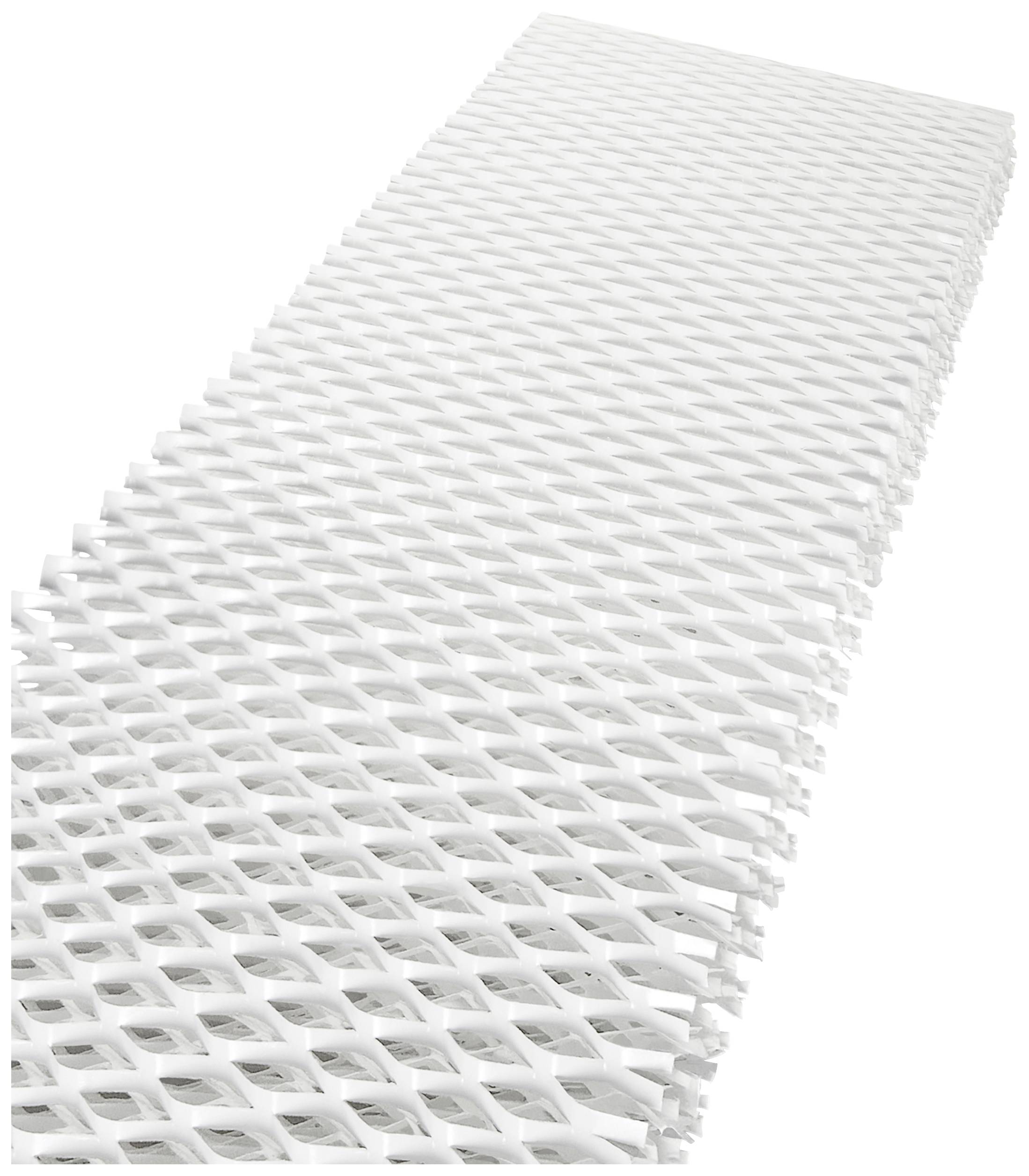 A rectangular, white non-woven material with a perforated structure, arranged in uniform rows, on a white background.