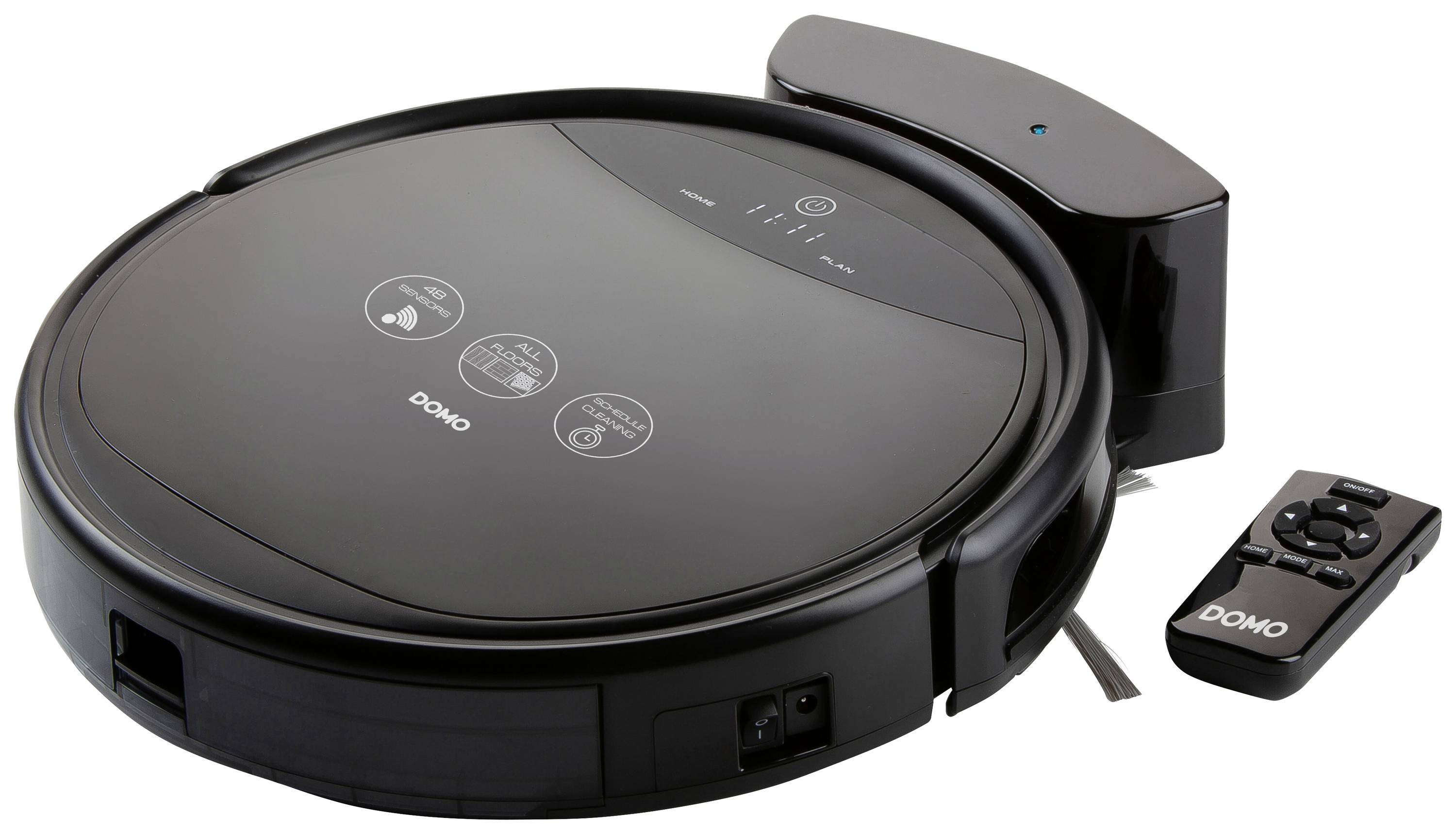 Robot vacuum with charging station and remote control, perfect for automatic floor cleaning.