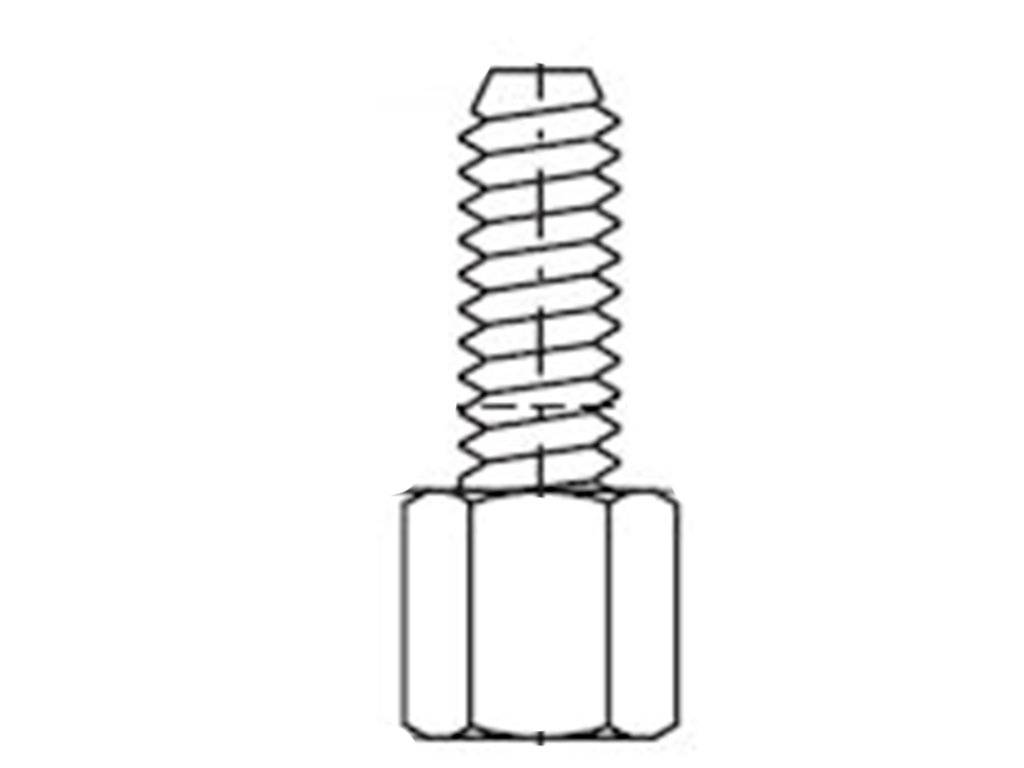 A black and white diagram of a hexagon-headed bolt, shown from the side, displays a thread above the nut.