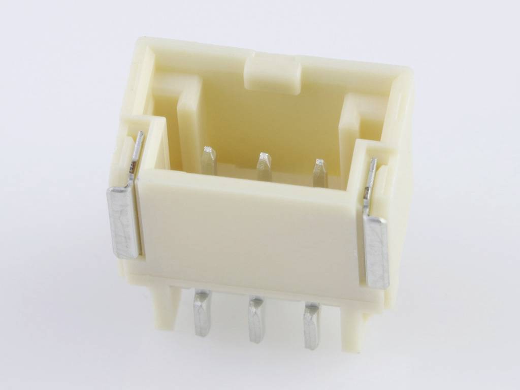 A white, rectangular plastic plug with multiple metal contacts, suitable for electrical connections.