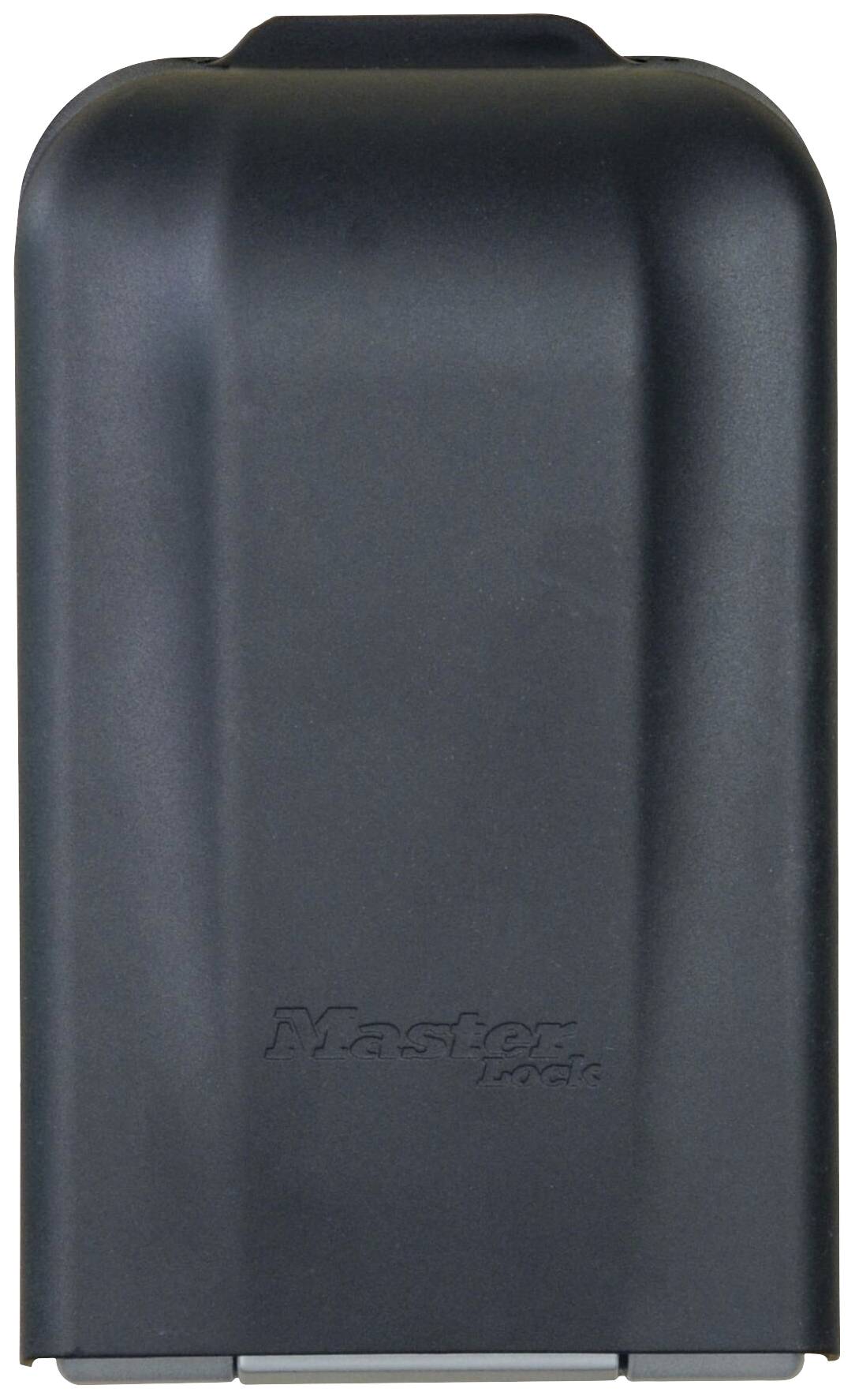 Black, vertical key safe with rounded edges, suitable for securely storing keys in outdoor areas.