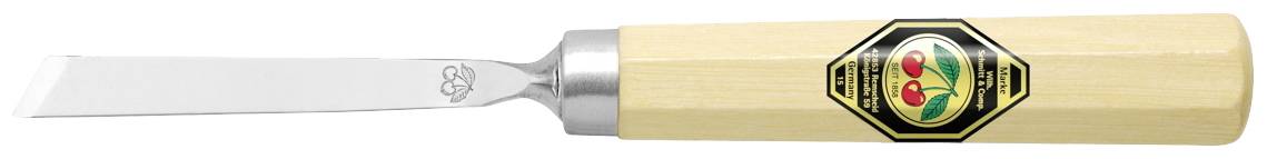 Wood carving knife with a wooden-toned handle and slightly curved blade, suitable for delicate carving work.