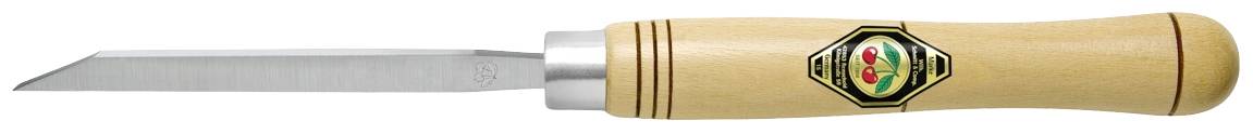 A woodcarving knife with a wooden handle and a short, sturdy metal blade.