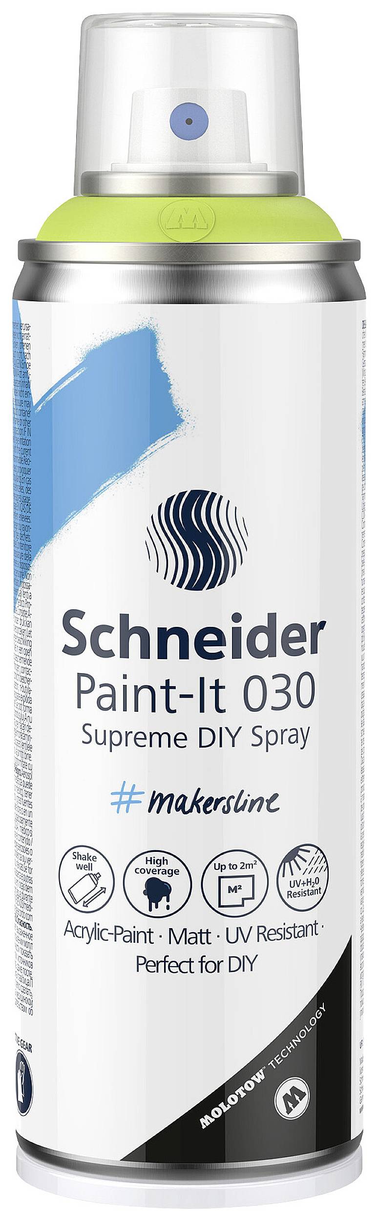Spray Can: Schneider Paint-It 030, Acrylic Paint, Matt, UV-Resistant. Suitable for DIY Projects.