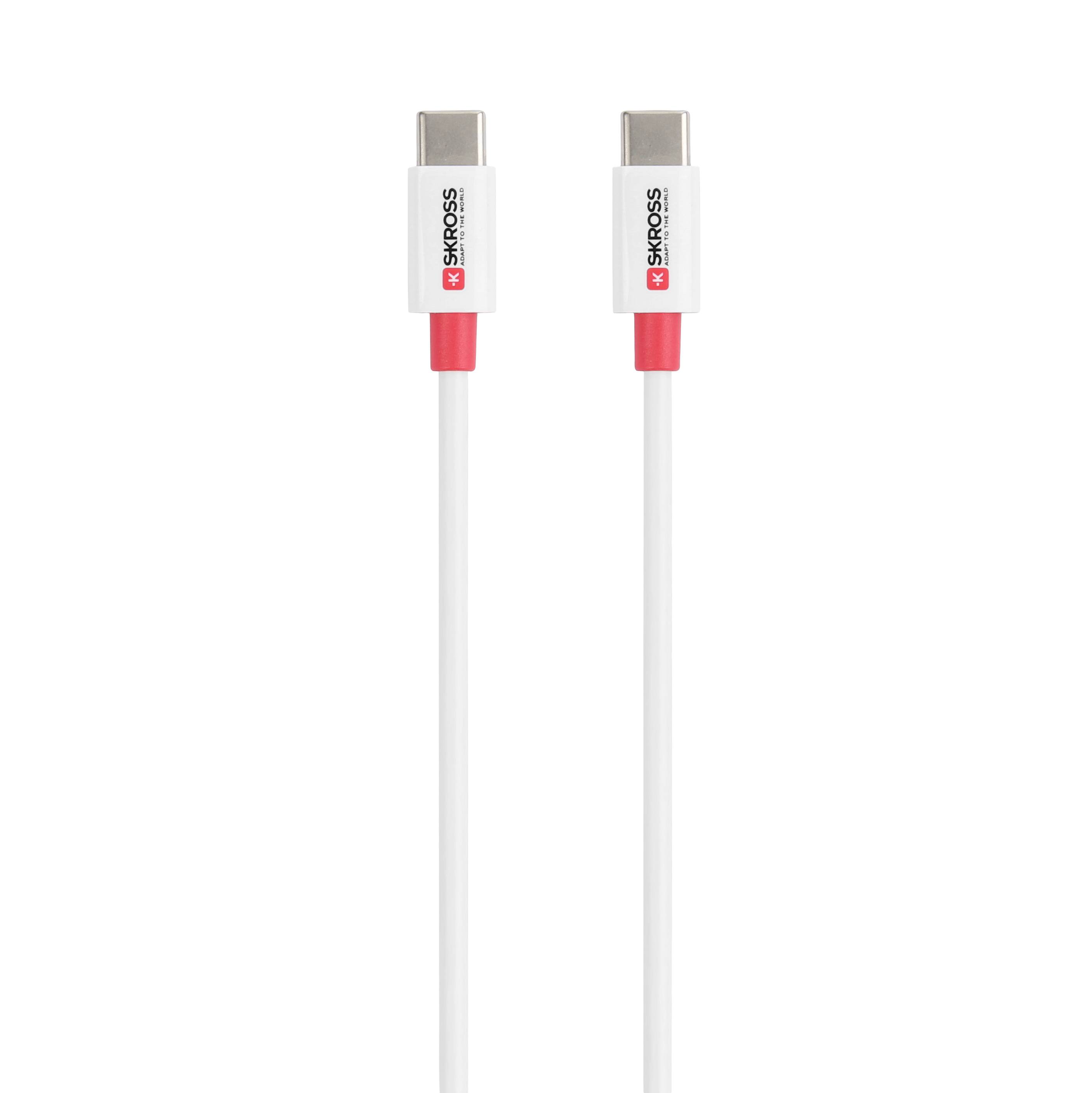 Two USB-C cables, white with red accents, side by side against a white background.