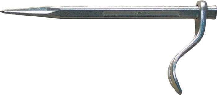 Metal rod with a straight, slender form and a ribbed surface.