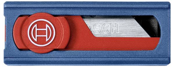 Blue and red Bosch cutter with visible blade, suitable for precise cutting work.