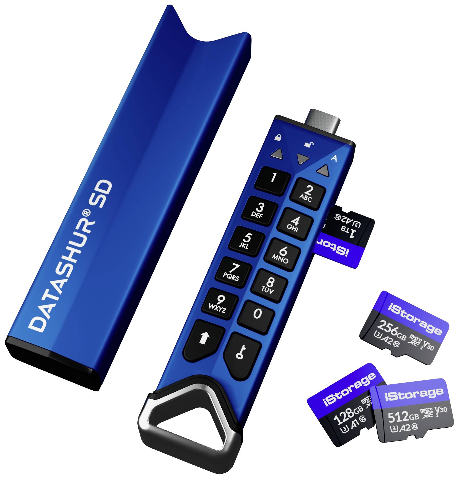 iStorage IS-FL-DSD-256-SP External memory card reader Blue IS-FL-DSD-256-SP USB C® 3.2