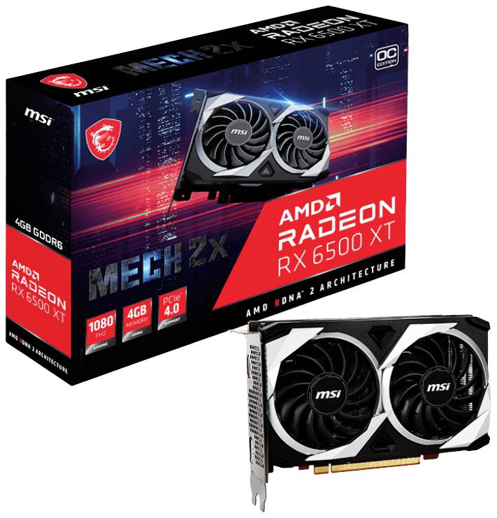 MSI Gaming Graphics card AMD Radeon RX 6500 XT Mech 2X Overclocked 4 GB GDDR6 RAM PCIe HDMI™, DisplayPort AMD FreeSync