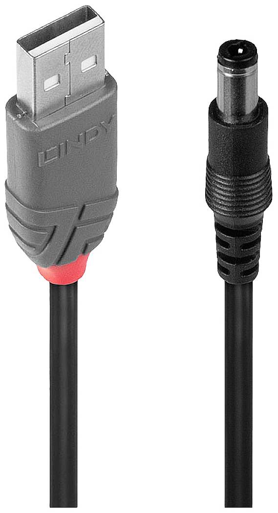 LINDY USB cable USB 2.0 USB-A plug, 5.5mm DC plug 1.50 m Black 70267