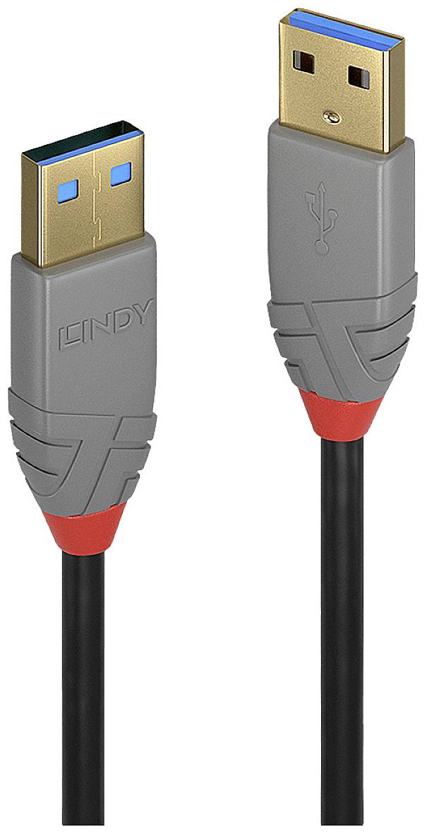 Two grey USB cables with blue and gold connectors, red and black accents, suitable for data transfer and charging purposes.