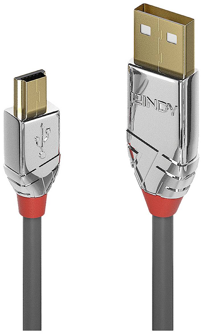 LINDY USB cable USB 2.0 USB-A plug, USB-Mini-B plug 0.50 m Grey 36630