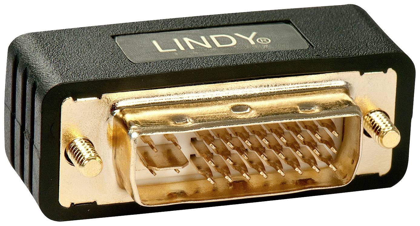 A DVI plug with gold-plated contacts, suitable for digital video connections. The 'LINDY' brand is visible on the top surface.