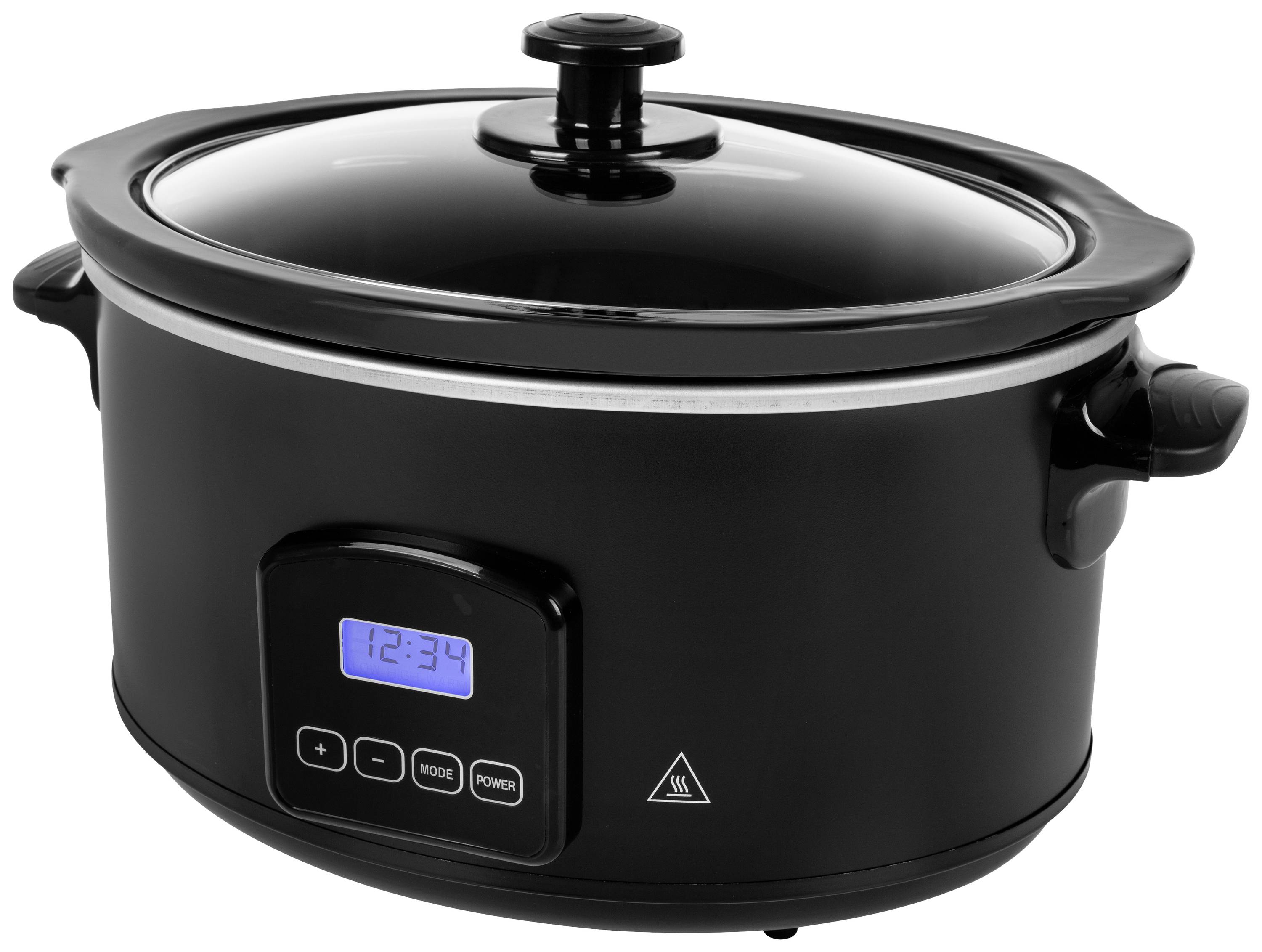 Electric Slow Cooker with digital time display and control panel. Ideal for slow cooking meals.