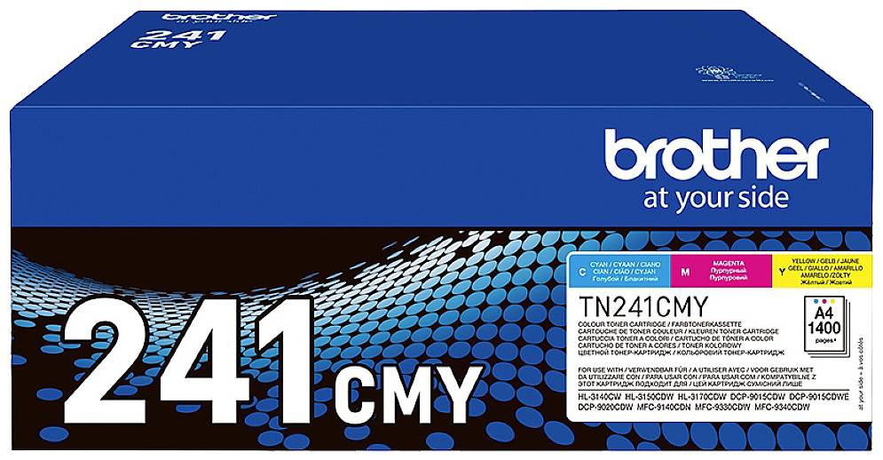 Brother TN241CMY Printer Cartridge, contains Cyan, Magenta and Yellow, approx. 1,400 pages. Compatible with Brother printers.