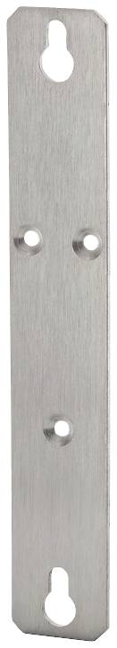 Elongated metal plate with multiple holes, potentially suitable for fixing or mounting purposes.
