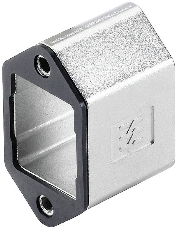 Metallic, rectangular angle bracket with chamfered edges and two fixing holes, suitable for structural connections.