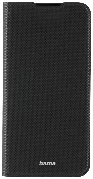 Black smartphone case by Hama, closed, with a textured surface pattern and a discreet Hama logo at the bottom edge.