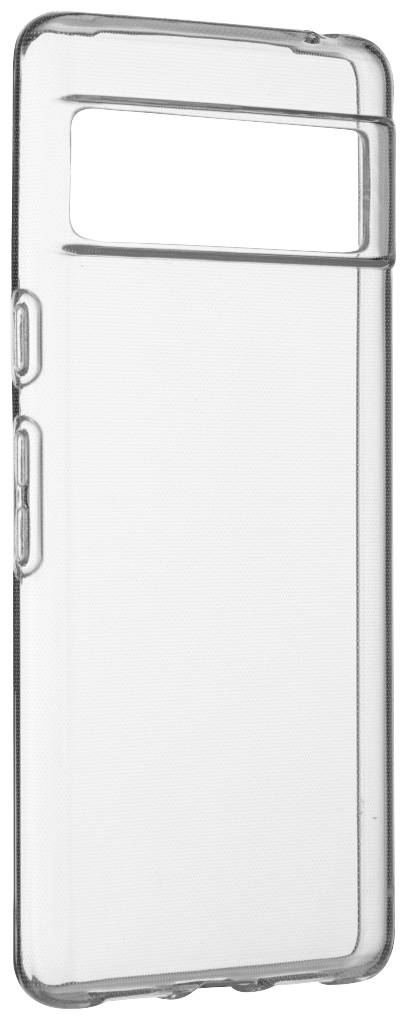 Clear view mobile phone case for a device with camera window and volume button cut-outs on the side.