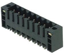 Black electrical multi-pin connector, used for electronic connections in devices or circuits.